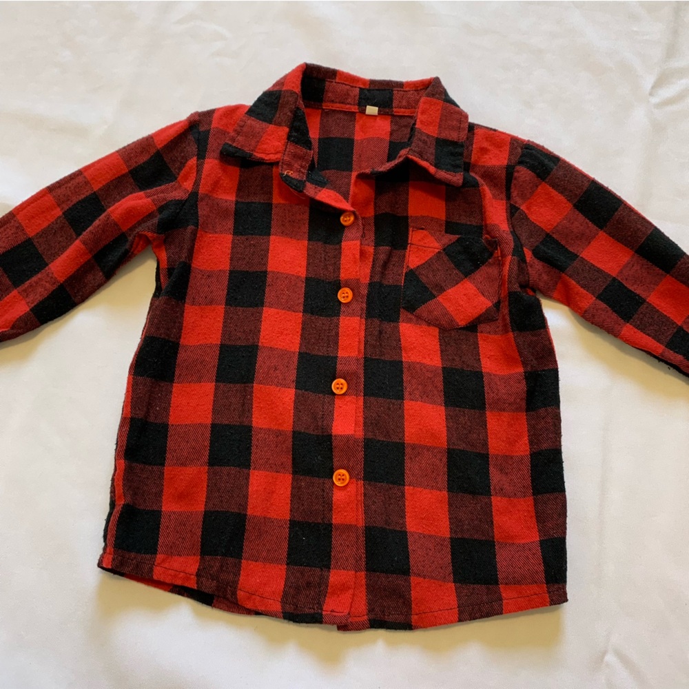 Kids Red and Black Plaid Button Down‎ Shirt
